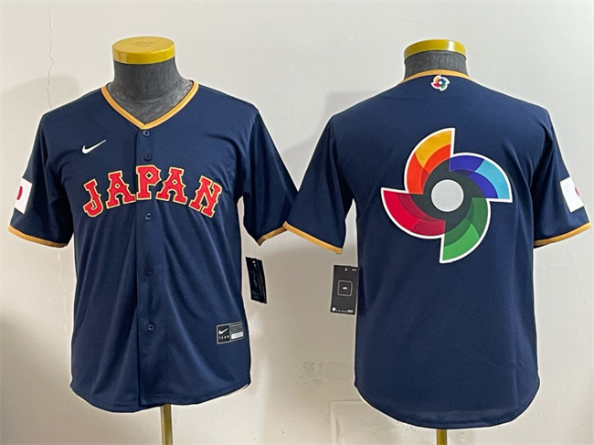 Youth Japan Baseball Navy 2026 World Baseball Classic Big Logo Road Stadium Stitched Baseball Jersey